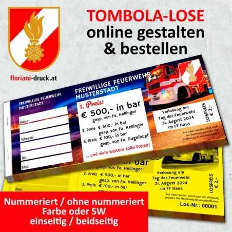 Tombolalose Gewinnspiellose Gewinnspiel Tombola Abrisslose Glückslos Feuerwehr Floriani
