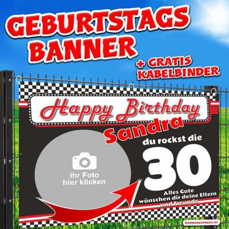Retro Banner zum Geburtstag selbst gestalten Plakat selbst gestalten Geburtstagsdeko 50er online gestalten viele Fotos