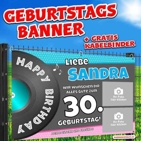 Retro Banner zum Geburtstag selbst gestalten Plakat online gestalten Geburtstagsdeko 50erBanner mit  vielen Fotos