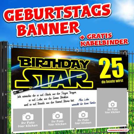 Banner zum Geburtstag selbst gestalten Starwars Plakat online gestalten Geburtstagsdeko Banner mit Fotos