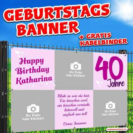 Individuelles Geburtstagsbanner als Fotocollage – wetterfest, hochwertig gedruckt und online zu gestalten