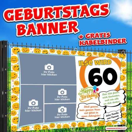 Individuelles Geburtstagsbanner als Fotocollage – wetterfest, hochwertig gedruckt und online zu gestalten