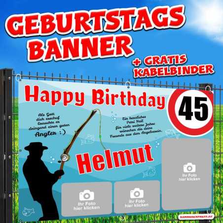 Geburtstagsbanner und Banner zum Geburtstag für Männer online gestalten und bestellen. Design für Angler und Fischer.
