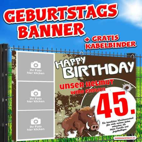 Geburtstagsbanner und Banner zum Geburtstag für Männer online gestalten und bestellen. Design für Jagd und Jäger.