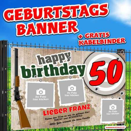 Geburtstagsbanner und Banner zum Geburtstag für Männer online gestalten und bestellen. Design für Jagd und Jäger.
