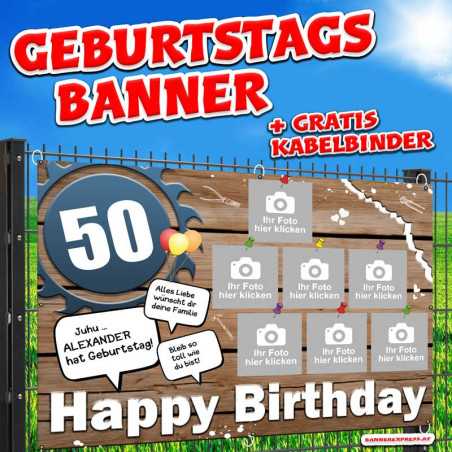 Banner zum Geburtstag für Männer online gestalten und bestellen. Design für Mechaniker und Heimwerker. Expressproduktion.