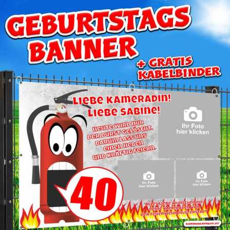 Banner zum Geburtstag für Feuerwehrmänner und Feuerwehrfrauen online gestalten und bestellen. Geburtstagsbanner für Feuerwehr