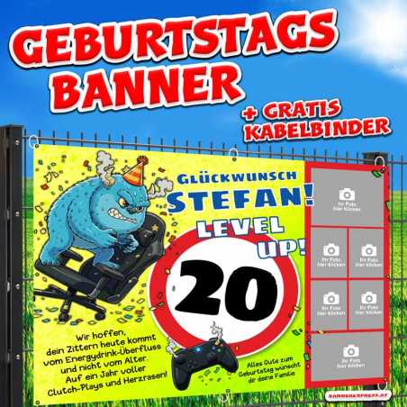 Geburtstagsbanner mit Fotos online gestalten "Zocker