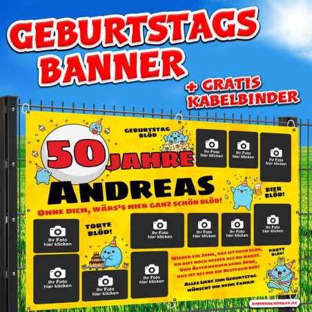 Geburtstagsbanner mit Fotos online gestalten "ohne dich wär alles blöd