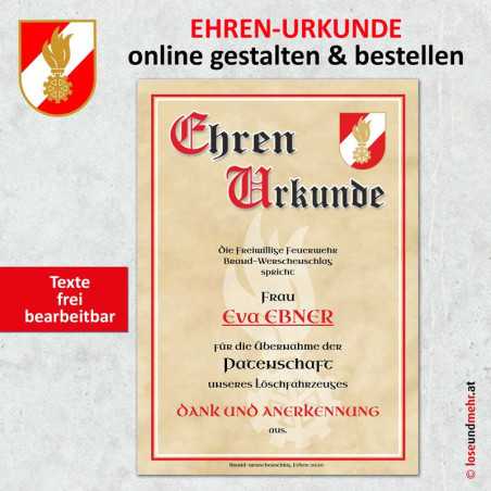 Feuerwehr Urkunde Vorlage "Edel
