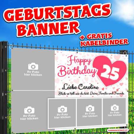 Geburtstagsbanner online gestalten mit Fotos "Herzen